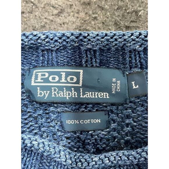 VTG Polo Ralph Lauren Cotton Knot Knit Blue Nautical Sweater Rolled Neck L - Picture 3 of 3